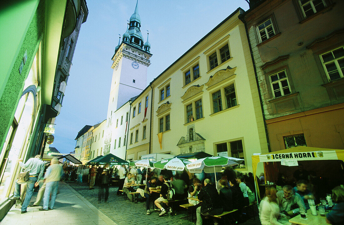 Beer party at Radnicka Street under Old Town Hall. Brno. Czech Republic