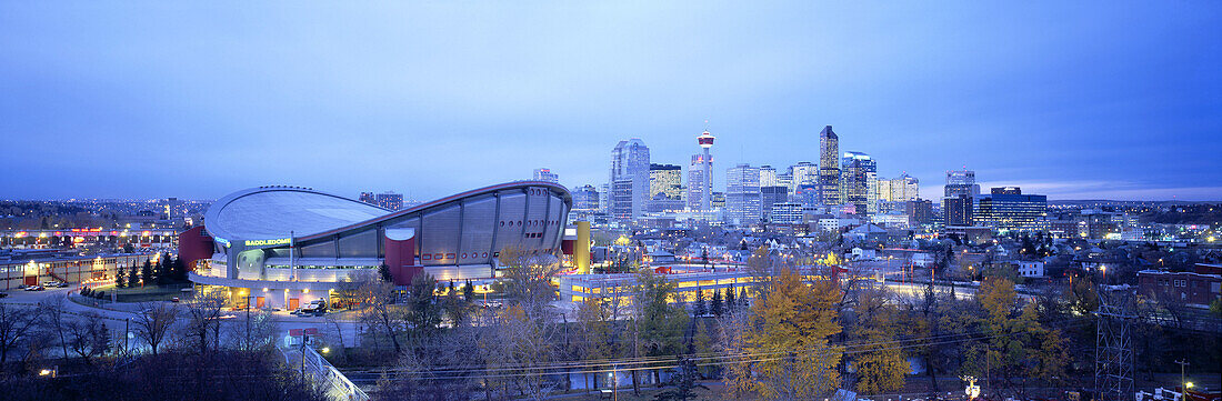 City skyline and Saddledome from Crescent Drive. Calgary. Alberta. Canada