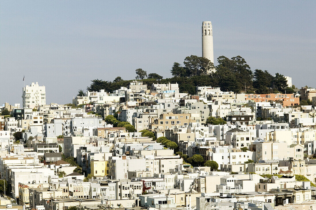 Coit Tower and Telegraph Hill in San Francisco. California, USA