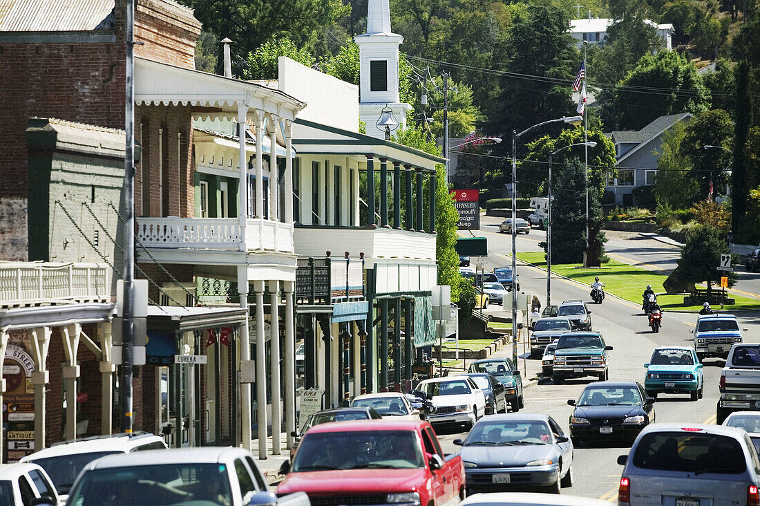 View along Main Street in the fromer gold rush town of Sutter Creek. Gold Country. California, USA