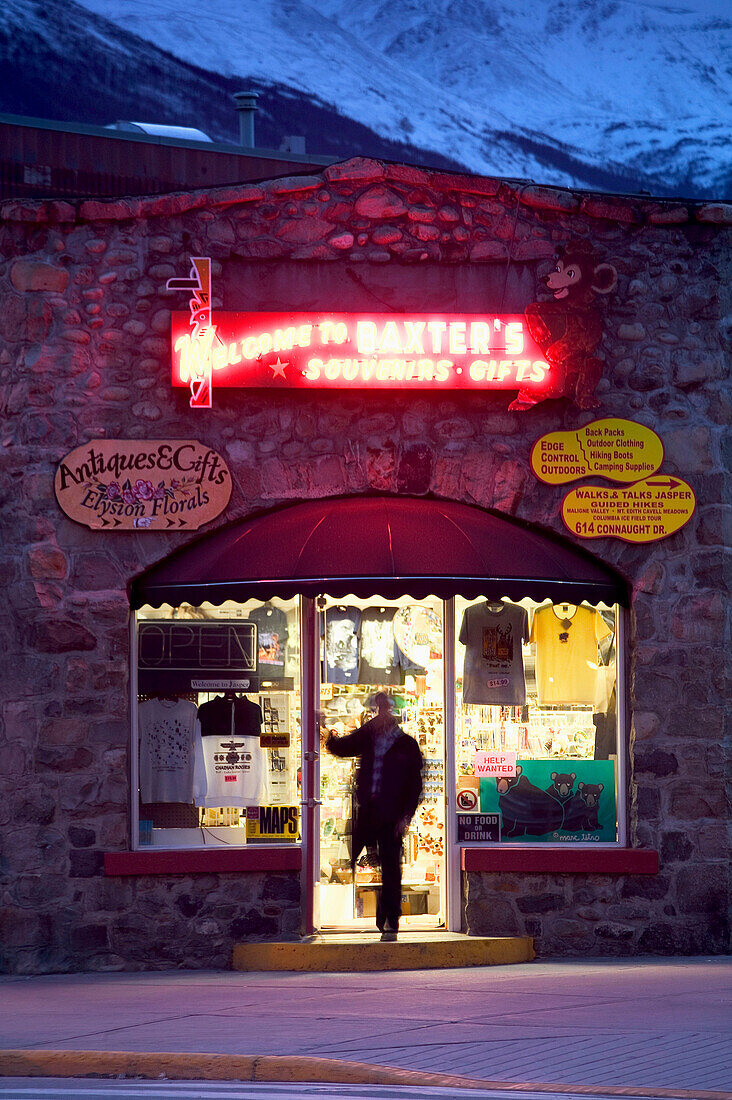 Baxter s souvenir shop neon sign. Jasper. Jasper National Park. Alberta, Canada