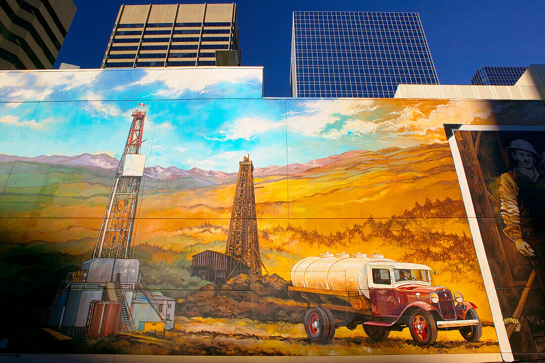 Oil drilling mural, downtown Calgary. Alberta, Canada