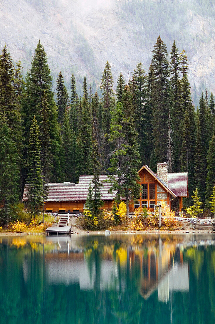 Yoho National Park in autumn, Emerald Lake cabins. British Columbia, Canada