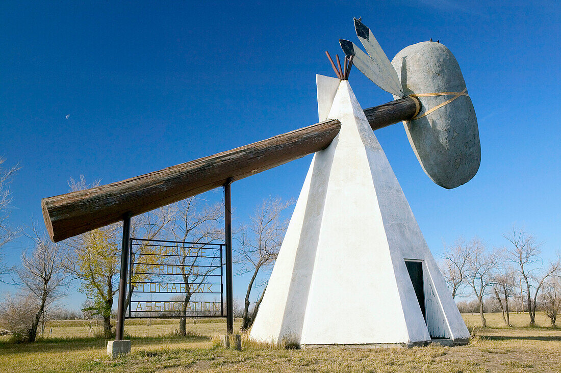 World s biggest Indian tomahawk (weights 8 tons). Cut Knife. Saskatchewan, Canada