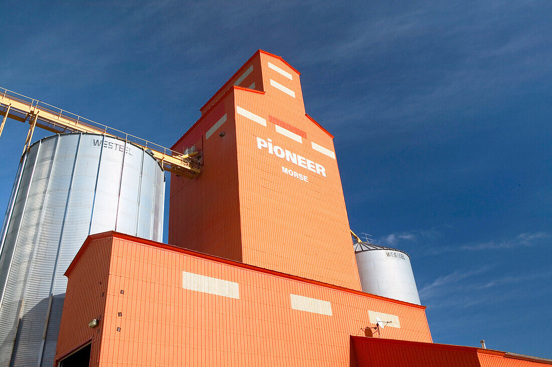 Grain elevator, feature of wheat growing prairie landscape. Morse. Saskatchewan, Canada