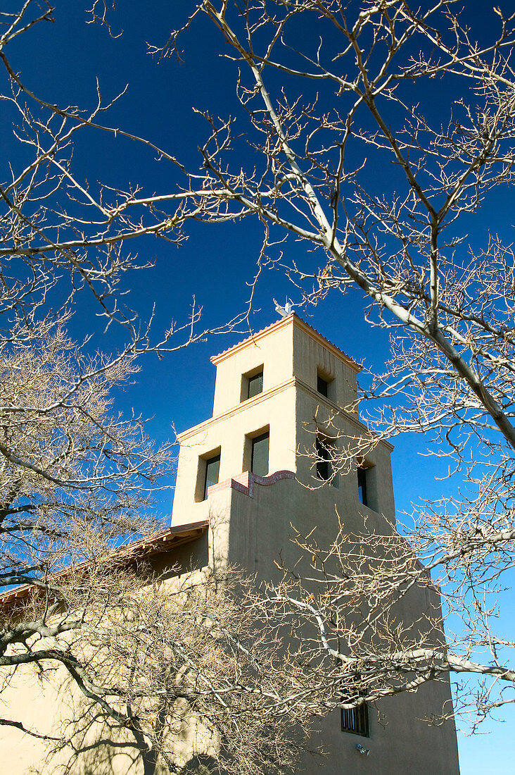 Santuario de Guadalupe church exterior in downtown Santa Fe. New Mexico, USA