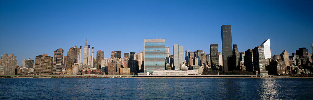 View of midtown Manhattan from Long Island, city daytime. New York City, USA