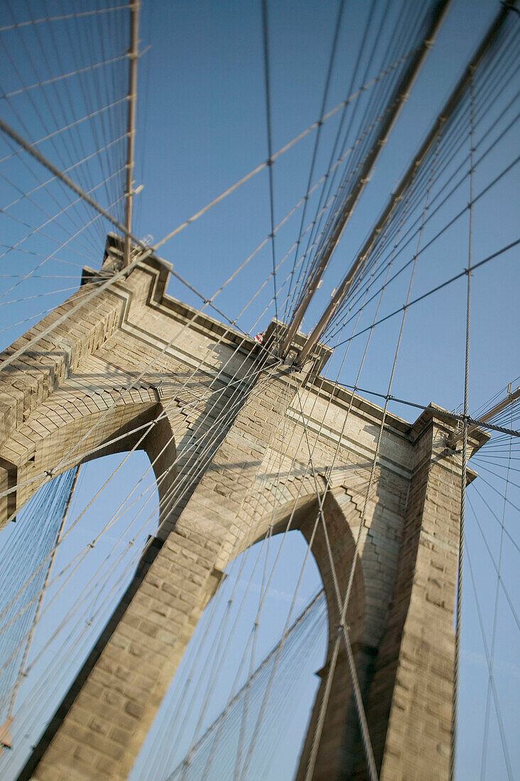 Early morning. Brooklyn bridge detail. Brooklyn. New York city. USA.