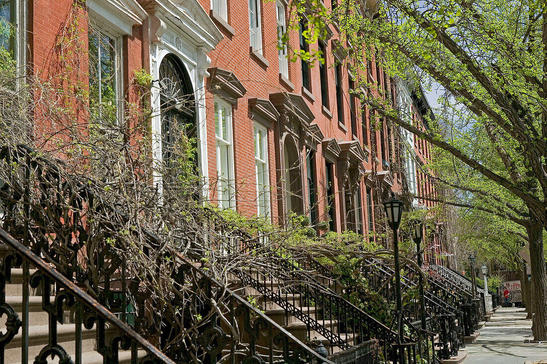 St. Luke s Place. Brownstone buildings at springtime. Greenwich Village. Manhattan. New York city. USA.