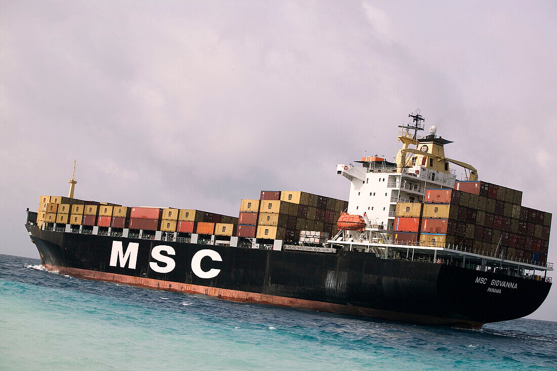 Bahamas, Grand Bahama Island, Freeport: Port of Freeport Container Cargo Ship