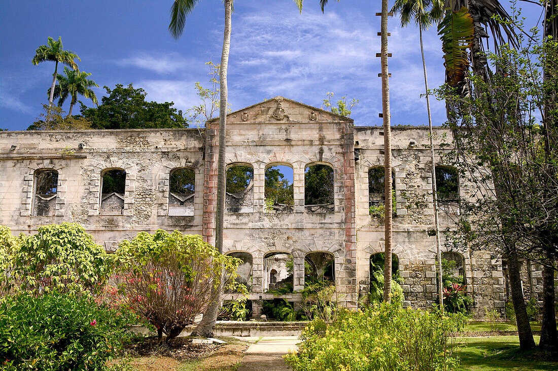 Barbados, St. Peter Parish-, Farley Hill: Farley Hill National Park, former 19th Century Sugar Plantation House, Plantation House Ruins (burnt in fire 1965)