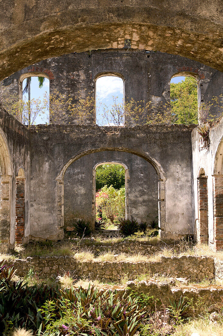 Barbados, St. Peter Parish-, Farley Hill: Farley Hill National Park, former 19th Century Sugar Plantation House, Plantation House Ruins (burnt in fire 1965)