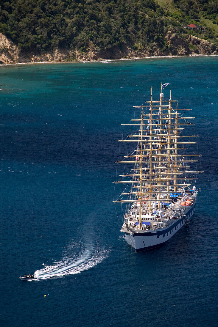 French West Indies (FWI), Guadeloupe, Les-Saintes Islands, Terre-de-Haut: Bourg Des Saintes, Tallship Star Clipper from Fort Napoleon