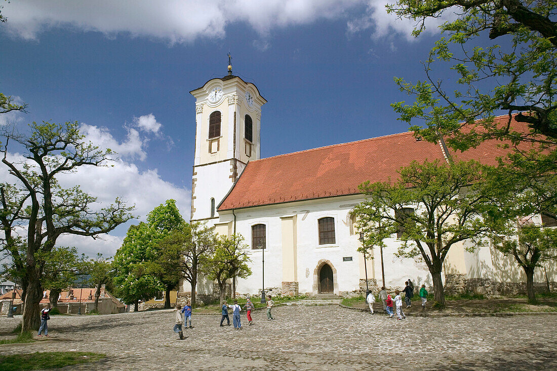 Danube river tourist town of Szentendre. Parish Church of St. John on Castle Hill. Szentendre. Danube bend. Hungary. 2004.