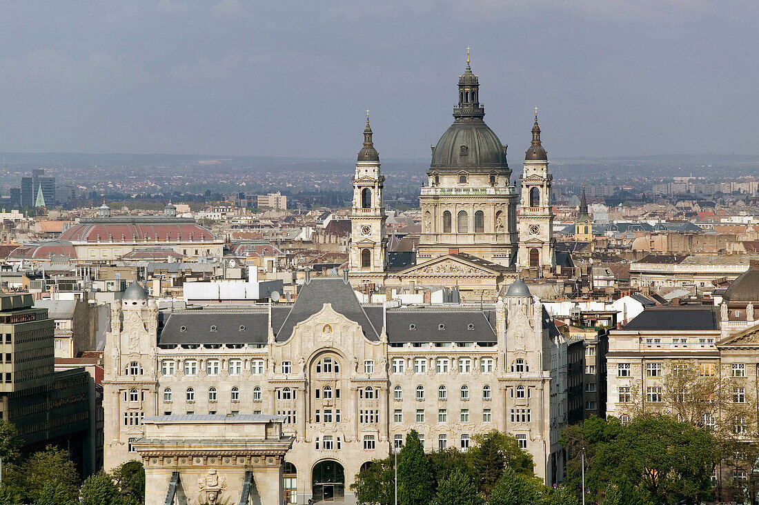 Castle Hill View of Gresham Palce & St. Stephen s Basilica. Buda. Budapest. Hungary. 2004.