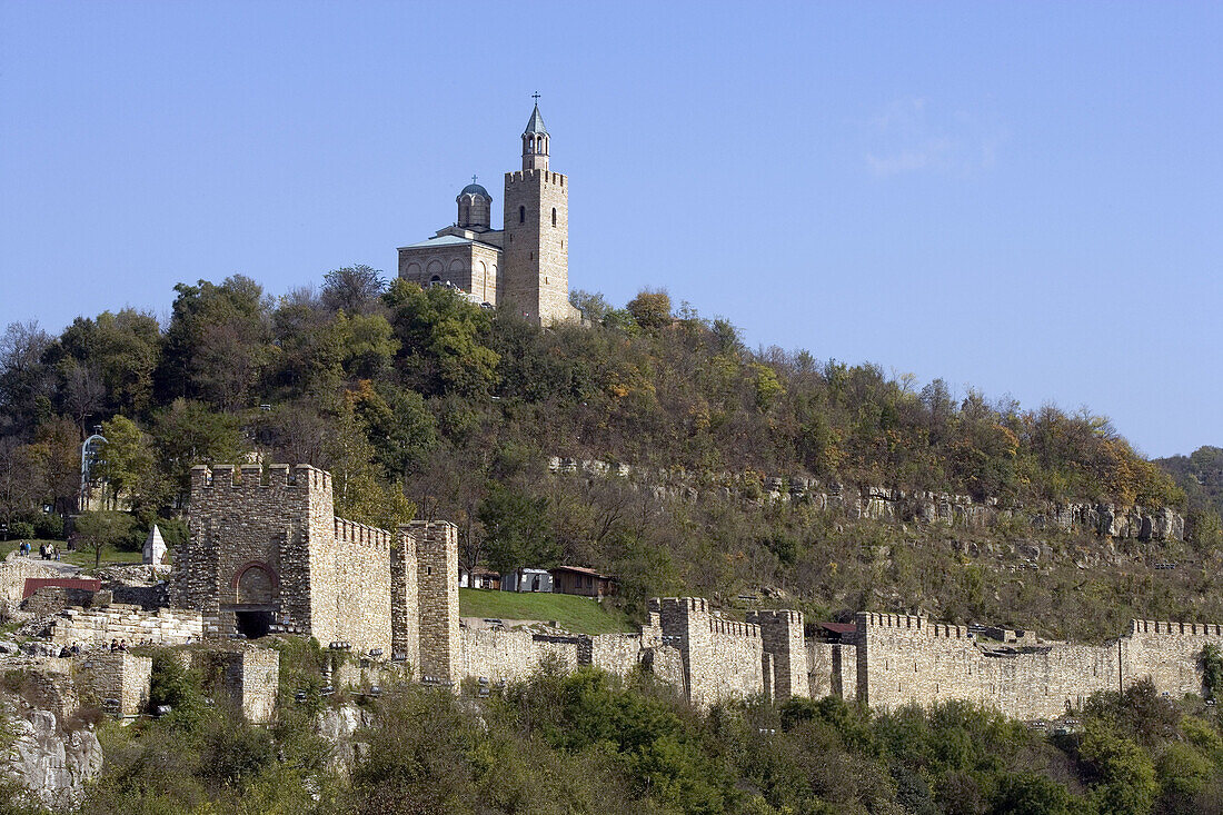 Tsarevets fortress with church of the patriarchate on the top of the hill, Veliko Tarnovo. Bulgaria