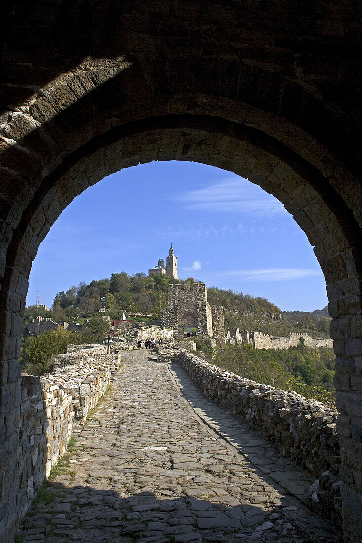 Tsarevets fortress with church of the patriarchate on the top of the hill, Veliko Tarnovo. Bulgaria