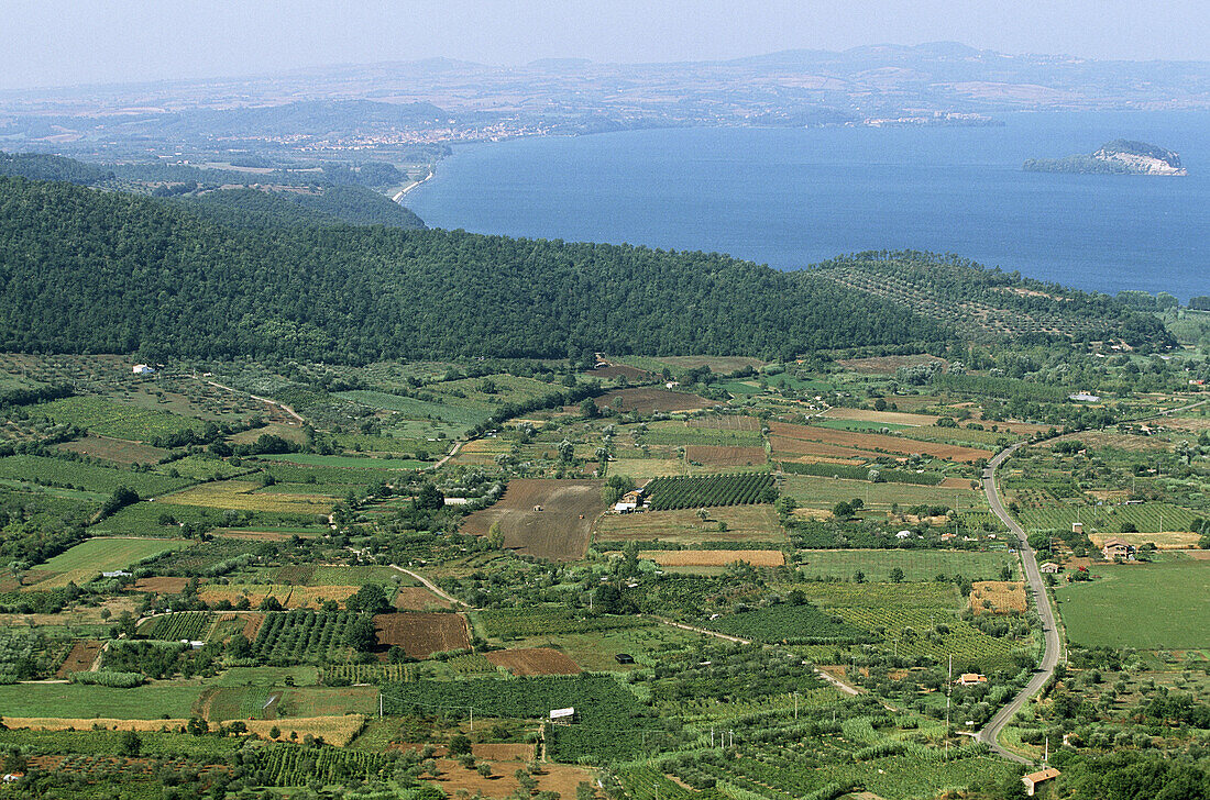 Montefiascone and Lake Bolsena seen from Belvedere. Lazio, Italy