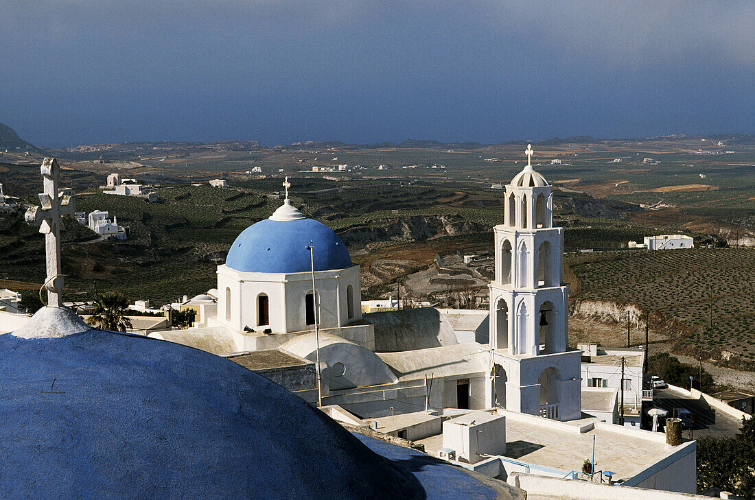  Bell gable, Bell gables, Bell tower, Bell towers, Blue, Building, Buildings, Church, Churches, Color, Colour, Daytime, Detail, Details, Dome, Domes, Europe, Exterior, Greece, Outdoor, Outdoors, Outside, Pygros, Santorin, Santorini, Temple, Temples, Thera