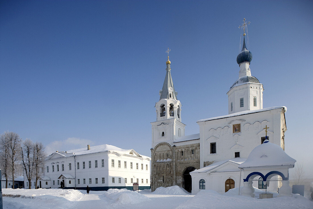 Palace of Prince Andrei Bogoliubsky, the Bogoliubovo Castle, Staircase Tower, 12th and 17th centuries, Cathedral of the Nativity, 12th century -1751. Monastery buildings, Bogoliubovo. Golden Ring, Russia