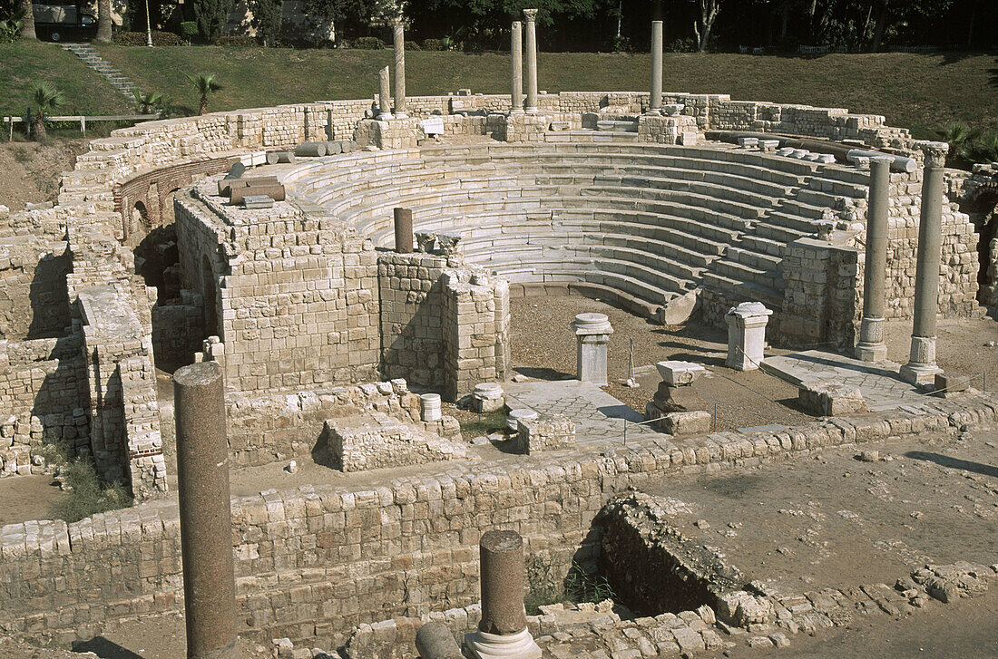 Ancient Roman amphitheatre at Kom el-Dika archaeological site, Alexandria. Egypt