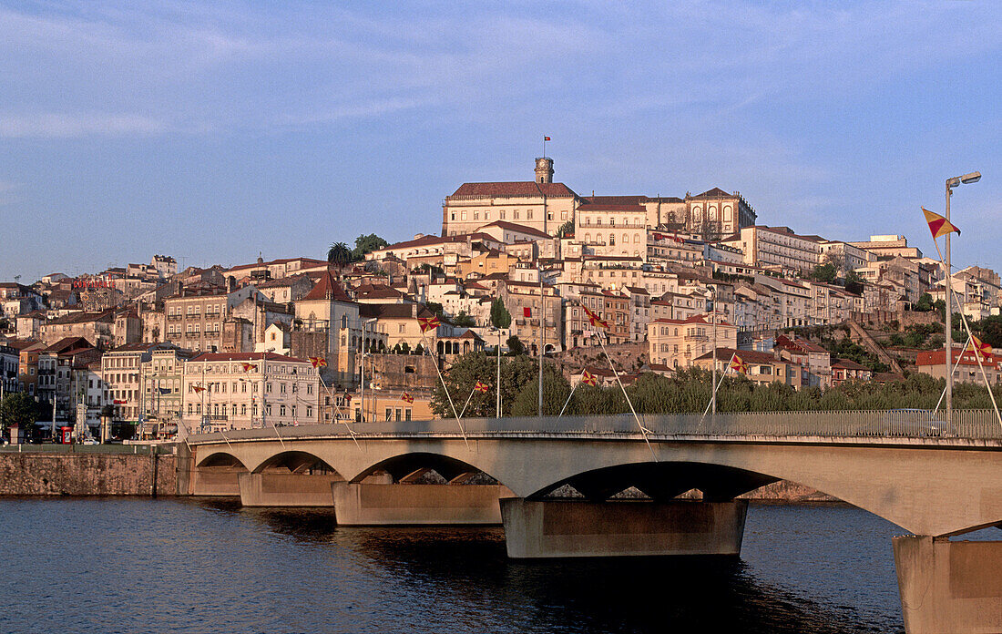 Santa Clara bridge over Mondego River and old town, Coimbra. Beira Litoral, Portugal