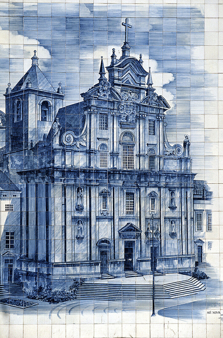 Tiles depicting Sé Nova (New Cathedral), Coimbra. Beira Litoral, Portugal