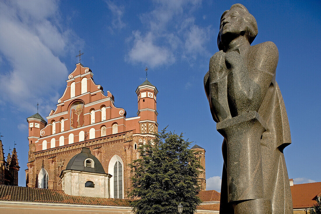 Bernardins Church, Statue of Adam Mickiewicz. Vilnius. Lithuania.