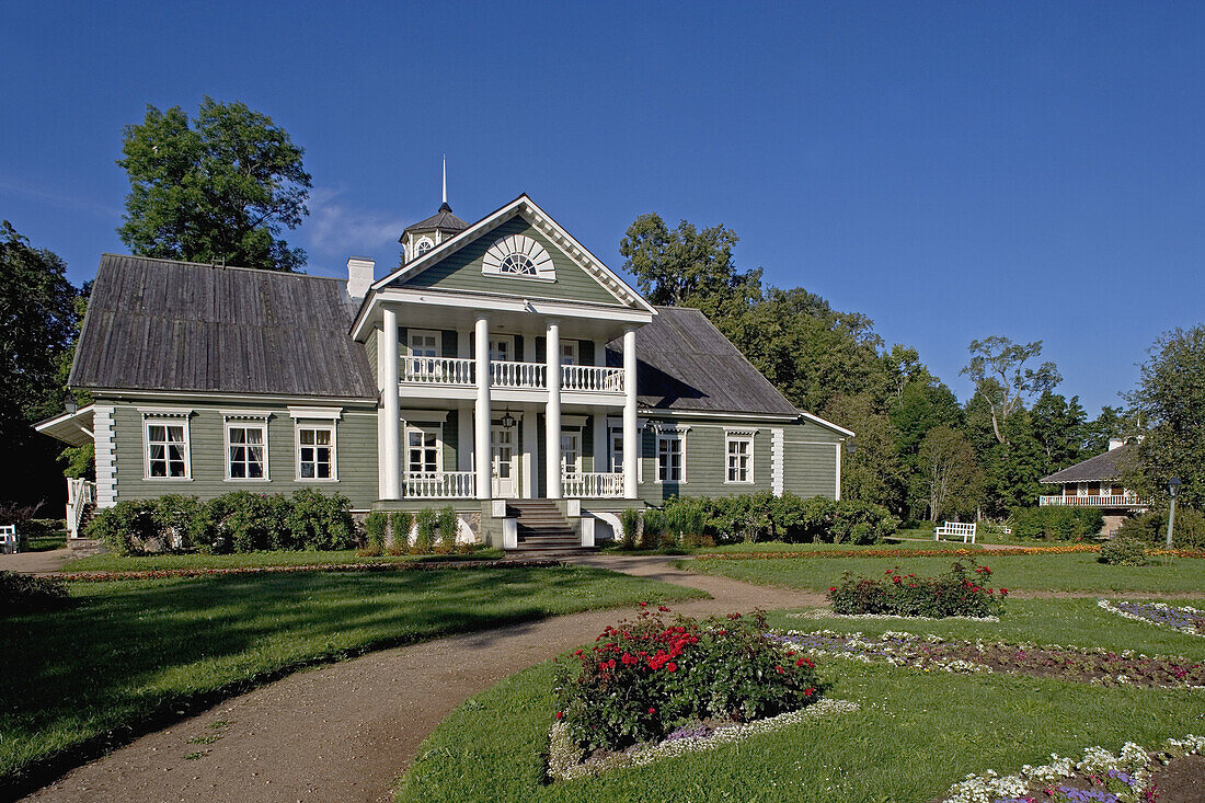 Domain of Alexander Pushkin family, wooden estate. Pietrovskoye. Pushkinskie Gory. Russia.