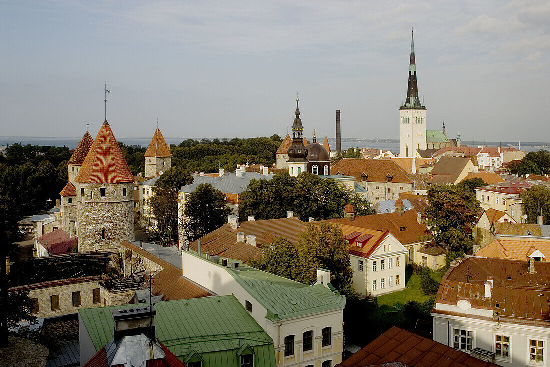 St. Olaf Church, Lower Walls. Old Town from Toompea. Tallinn. Estonia.