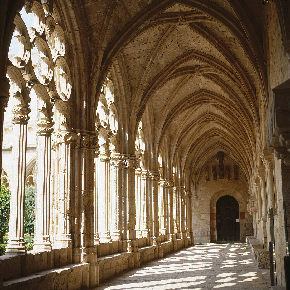 Cloister of Santes Creus Monastery.(XIII-XIVth century). Alt Camp. Tarragona province. Catalonia. Spain.