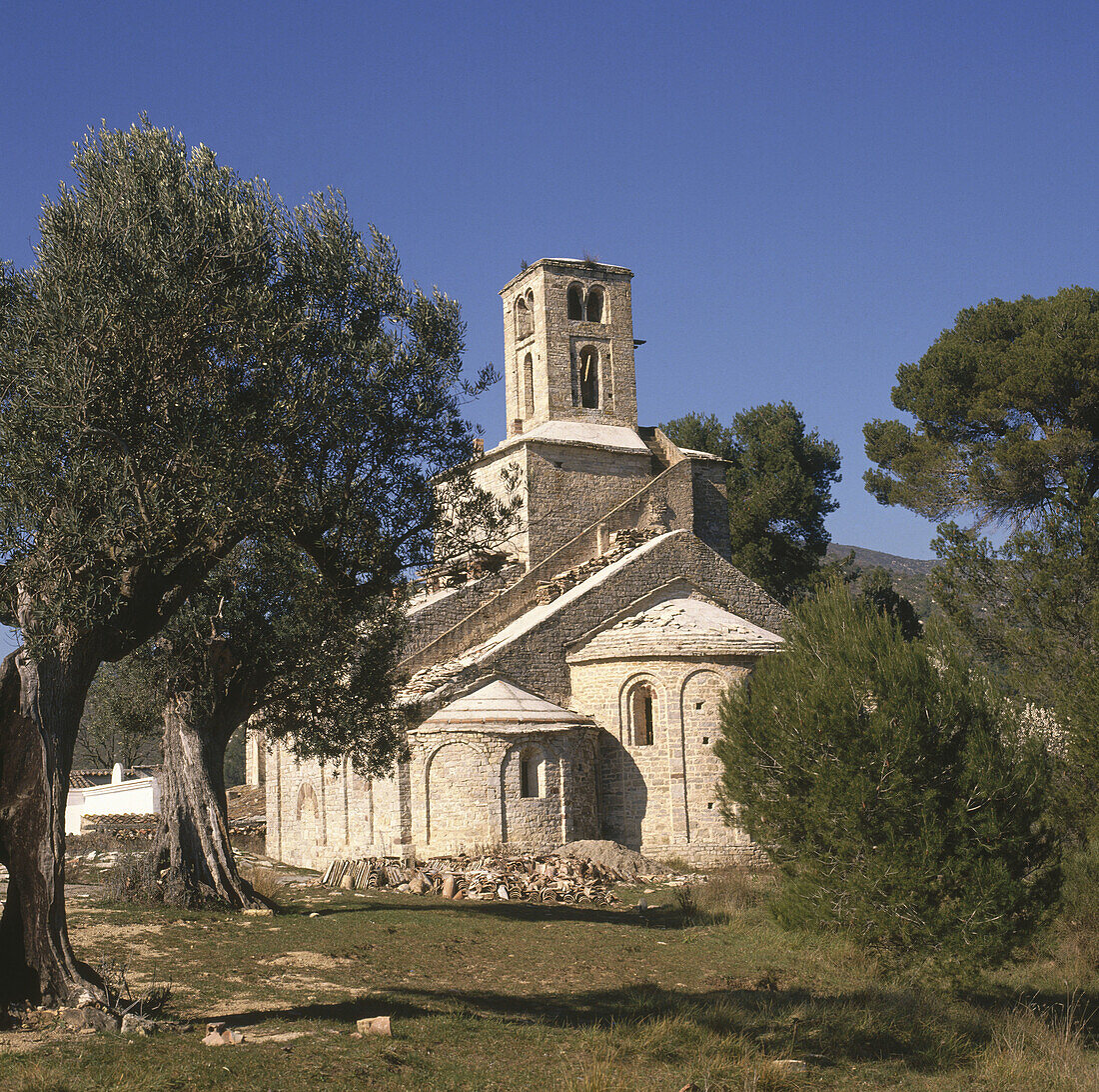 Romanesque church in Sant Ponç monastery. Corbera de Llobregat. Baix Llobregat. Barcelona. Spain.
