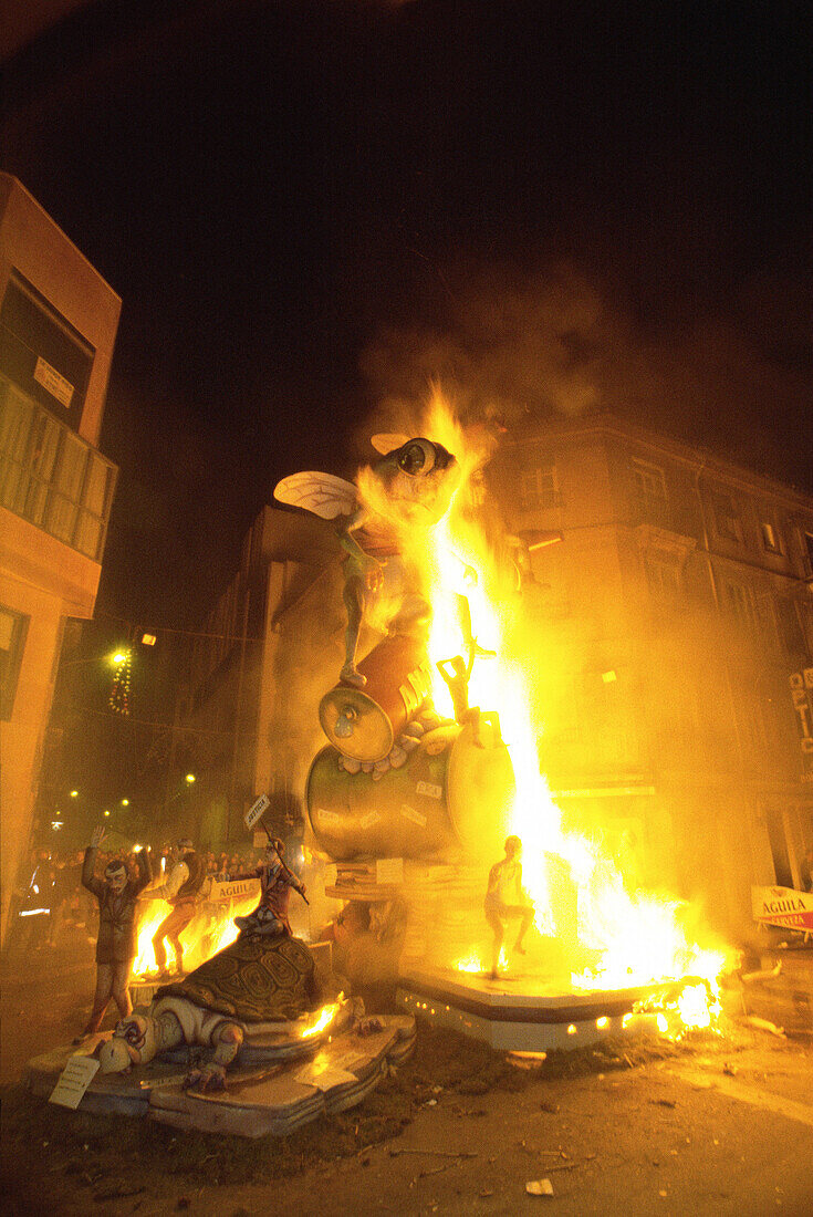 Fallas, festive bonfires on the night of St. Joseph. Valencia. Spain
