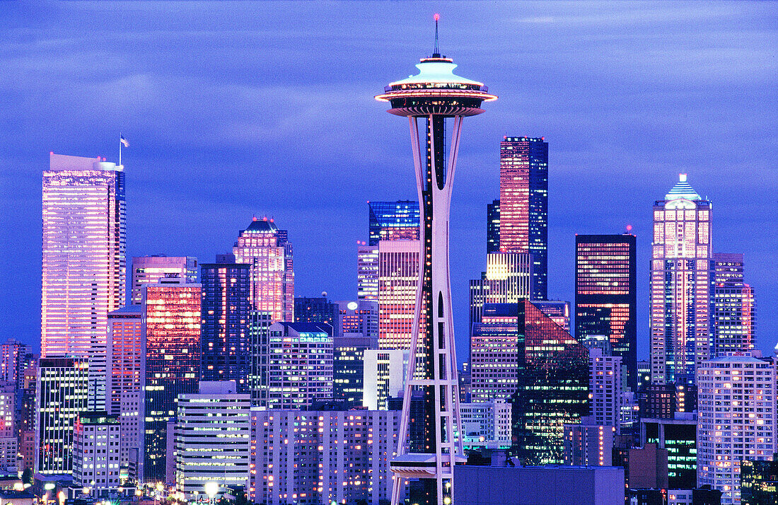 Space Needle & Seattle skyline at dusk. Seattle. Washington. USA