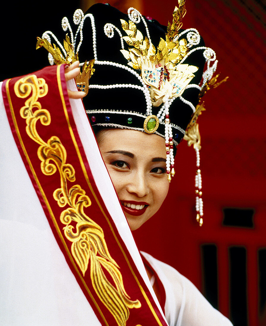Young chinese lady dressed in a costume from china s dynastic past at the middle kingdom theme park. Hong Kong