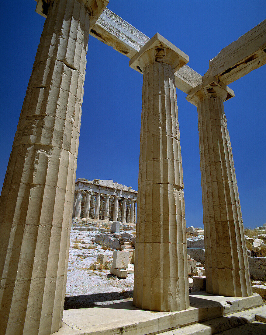 Propylaea Colonade and Parthenon. Acropolis. Athens. Greece