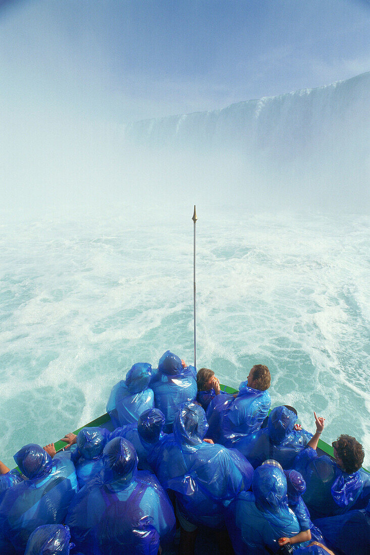 Maid of the mist boat ride to the base of falls. Niagara Falls. New York State. USA
