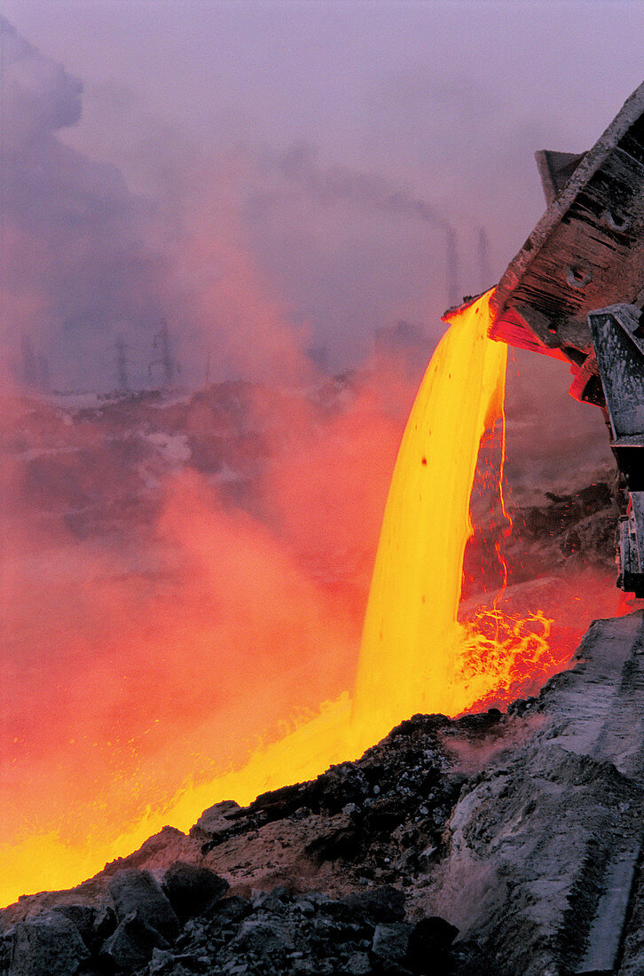 Slag throw down from the metallurgical plant. Krivoy Rog. Ukraine