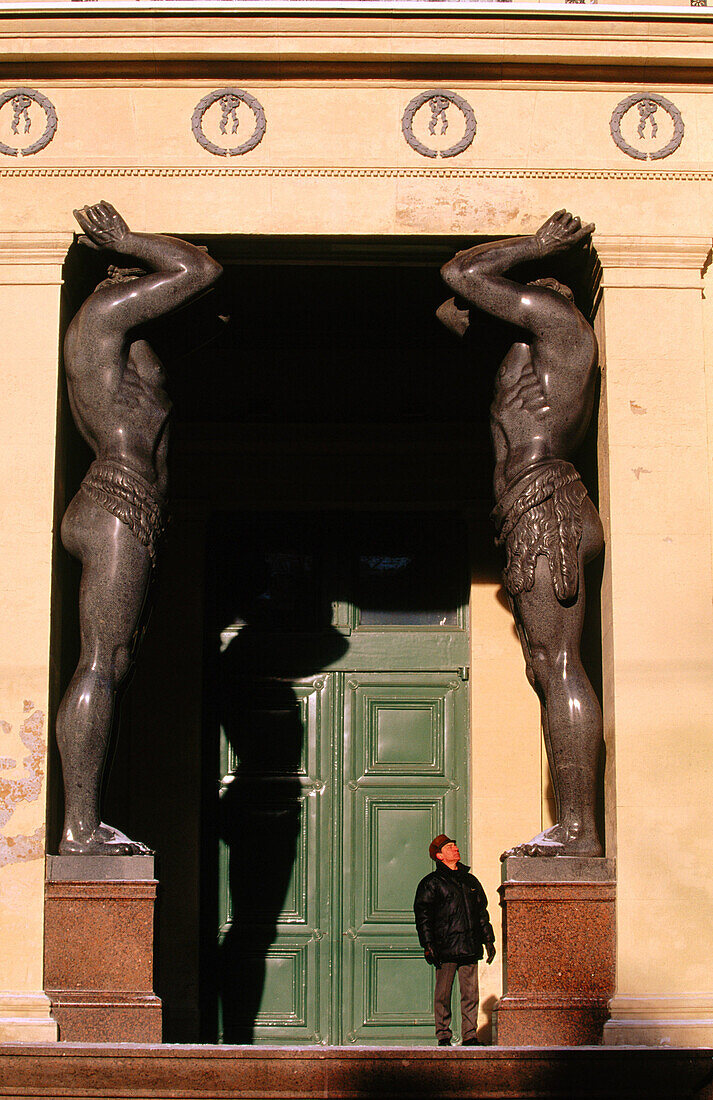 Atlants portico of Hermitage Museum in Winter Palace. St. Petersburg. Russia