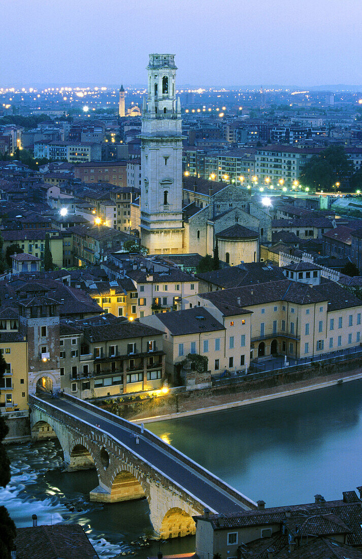 View of Verona at night. Veneto, Italy