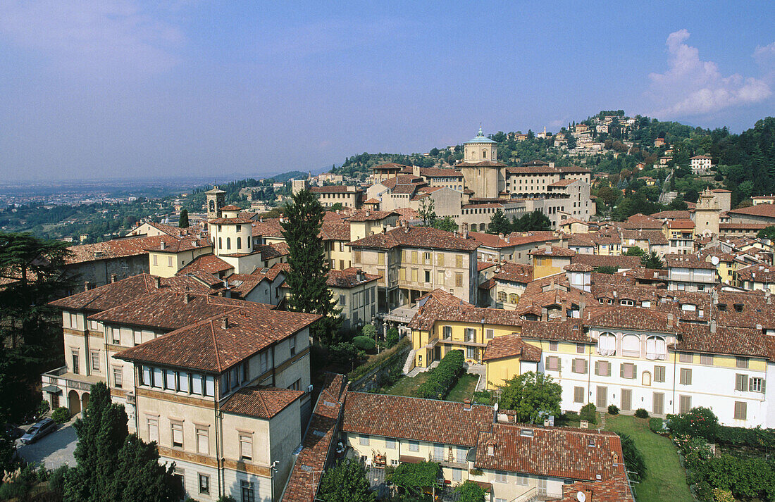 Bergamo Alta (upper) from the Palazo della Ragione. Lombardy, Italy