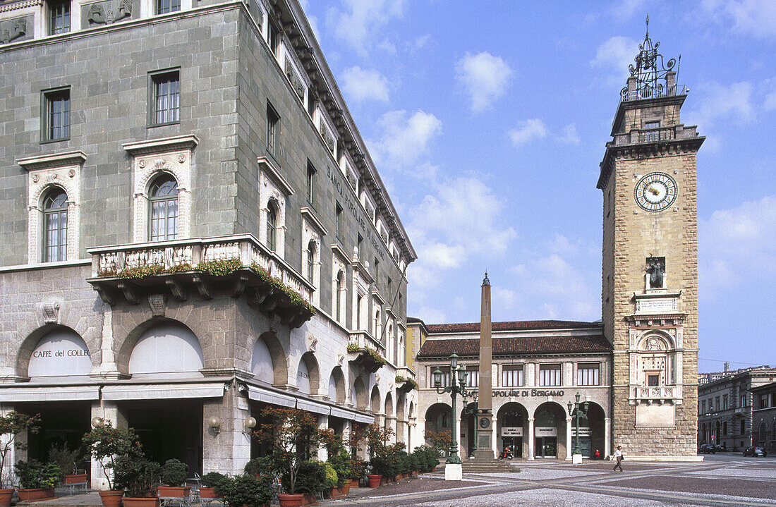 Piazza Vittorio Veneto in Bergamo Bassa (lower Bergamo). Lombardy, Italy