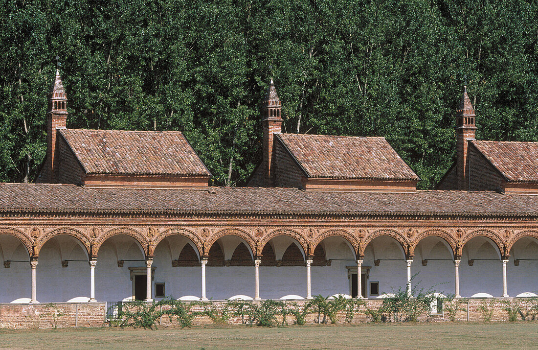 Cloister of the Certosa di Pavia (Carthusian monastery). Lombardy, Italy