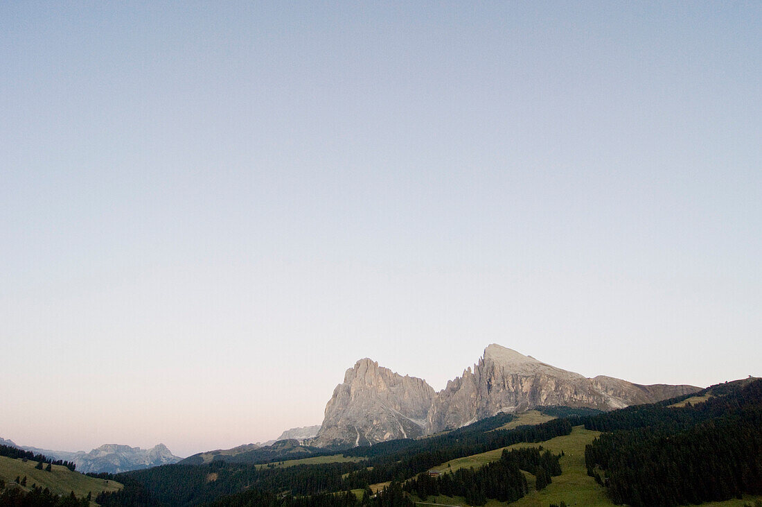 View to mountain Langkofel and Alpe di Siusi, Trentino-South Tyrol, Italy