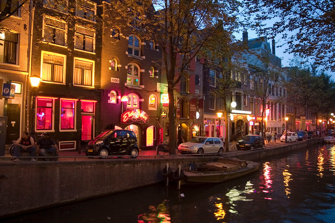 Amsterdam, Gracht at twilight, red light district