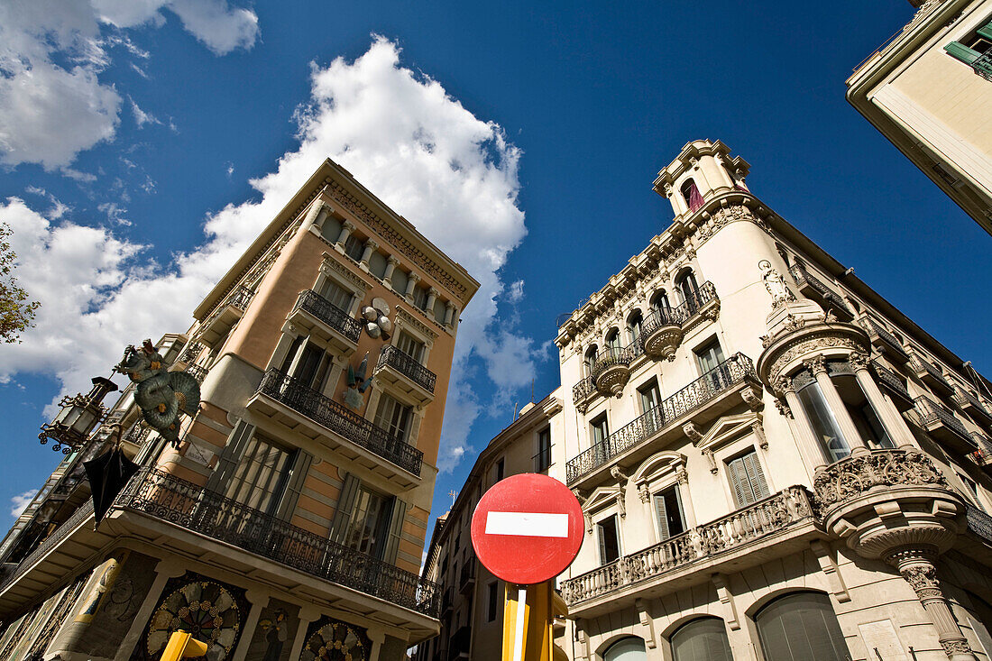 Spain,Barcelona,Las Ramblas,Art Deco architecture,Dragon with laterne umbrella shop
