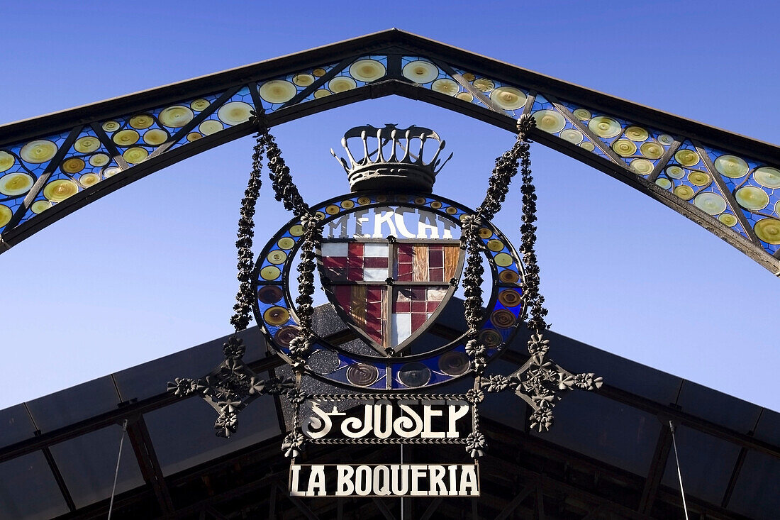 Barcelona, Ramblas,  Mercat de Sant Josep, La Boqueria market, Entrance sign