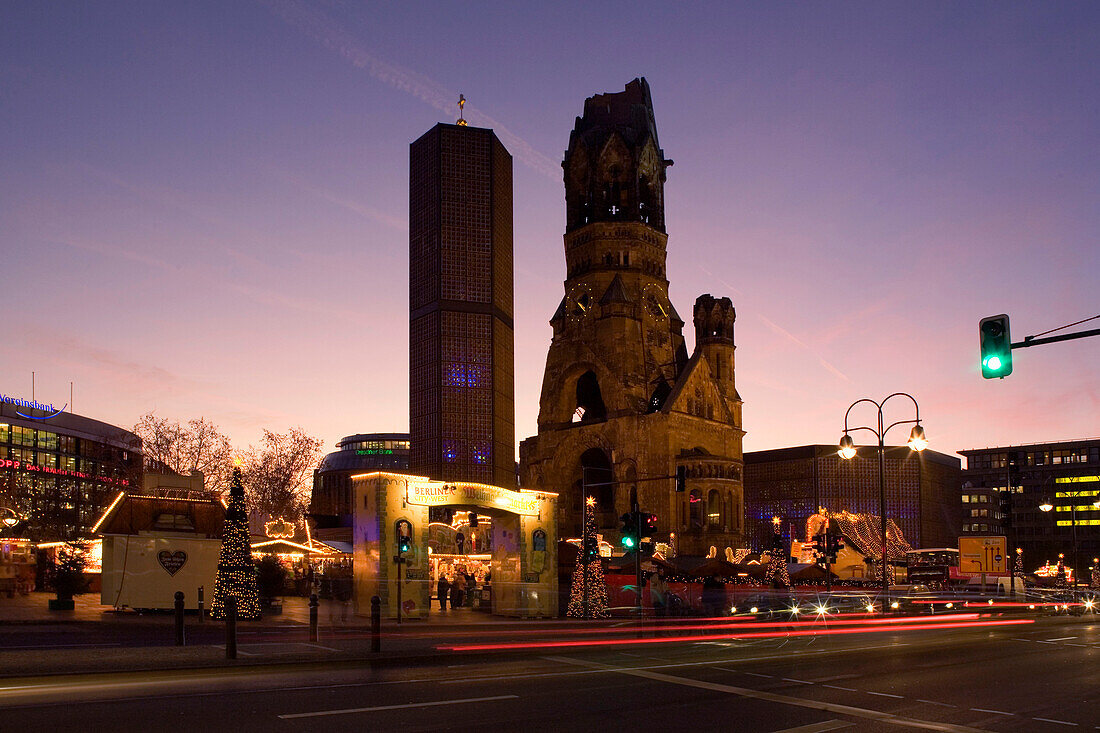 Berlin,christmas market, Kaiser Wilhelm memory church, christmas market  lights at dusk