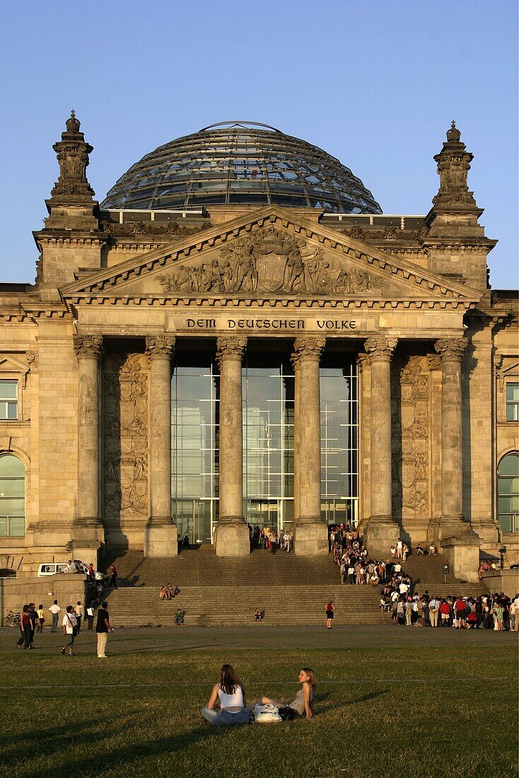 Berlin Recihstag building , tourists waiting for entrance