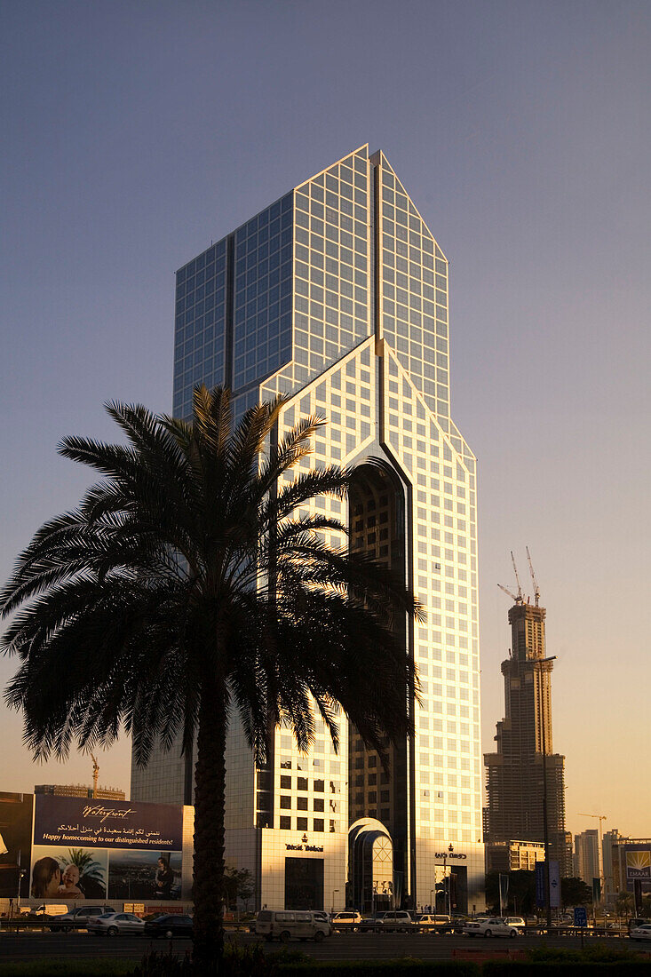 Dubai Sheikh Zayed Road skyscraper skyline, Burj Dubai construction building, highest tower of the world